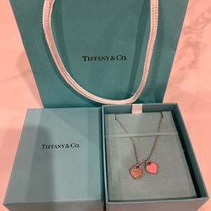 Pink Double Heart Tag Pendant
in Silver, Mini (With Box and Bag)